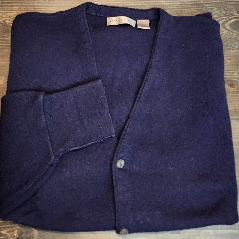 Vintage Cypress Links Acrylic Knit Cardigan Sweater Men's XX Large Tall‎ Blue